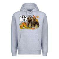 Heather Grey Hello Fall Brown Bear Premium Hoodie - LillyAllenDesigns
