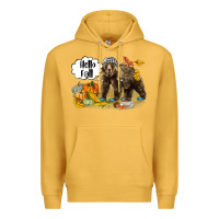 Mustard Hello Fall Brown Bear Premium Hoodie - LillyAllenDesigns