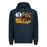 Navy Hello Fall Brown Bear Premium Hoodie - LillyAllenDesigns