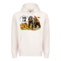 Pale Pink Hello Fall Brown Bear Premium Hoodie - LillyAllenDesigns