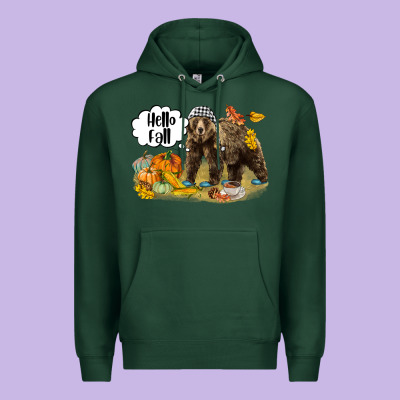 Hello Fall Brown Bear Premium Hoodie Designed By Lillyallendesigns