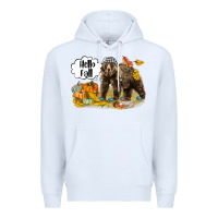 White Hello Fall Brown Bear Premium Hoodie - LillyAllenDesigns