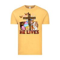Vintage Mustard He lives Easter Day Vintage Tee - CowGirlArtShop