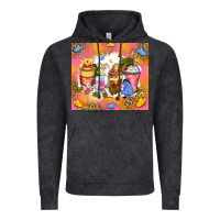 Vintage Black cartoon characters coffee cups Vintage Hoodie - Zillion Design Studio