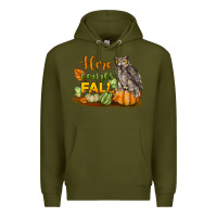 Army Green Here Comes Fall Owl Premium Hoodie - LillyAllenDesigns