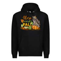 Black Here Comes Fall Owl Premium Hoodie - LillyAllenDesigns