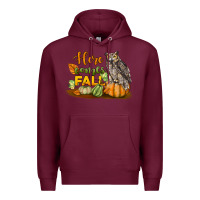 Burgundy Here Comes Fall Owl Premium Hoodie - LillyAllenDesigns