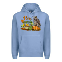 Colony Blue Here Comes Fall Owl Premium Hoodie - LillyAllenDesigns