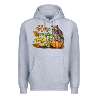 Heather Grey Here Comes Fall Owl Premium Hoodie - LillyAllenDesigns