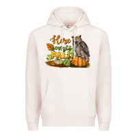 Pale Pink Here Comes Fall Owl Premium Hoodie - LillyAllenDesigns
