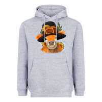 Heather Grey Thanksgiving Cow Heavyweight Hoodie - NancyCooperArtShop