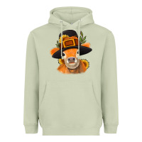 Matcha Thanksgiving Cow Heavyweight Hoodie - NancyCooperArtShop