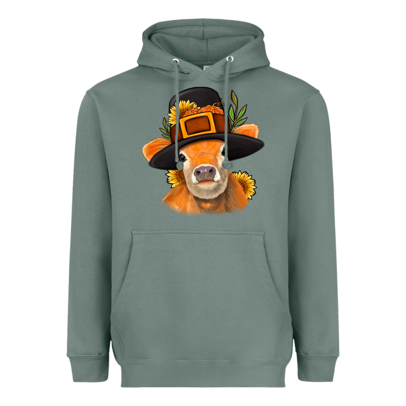 Thanksgiving Cow Heavyweight Hoodie by NancyCooperArtShop | Teevron