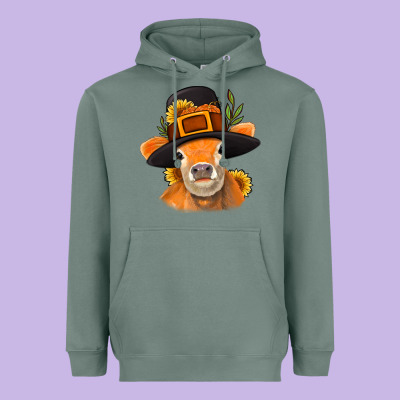 Thanksgiving Cow Heavyweight Hoodie Designed By Nancycooperartshop