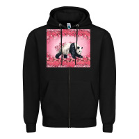 Black Panda With Sakura Blooms Zipper Hoodie - LillyAllenDesigns