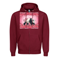Burgundy Panda With Sakura Blooms Zipper Hoodie - LillyAllenDesigns