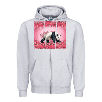 Heather Grey Panda With Sakura Blooms Zipper Hoodie - LillyAllenDesigns