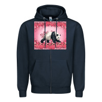 Navy Panda With Sakura Blooms Zipper Hoodie - LillyAllenDesigns