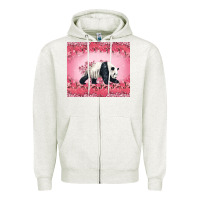 Oatmeal Heather Panda With Sakura Blooms Zipper Hoodie - LillyAllenDesigns