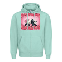 Seafoam Panda With Sakura Blooms Zipper Hoodie - LillyAllenDesigns