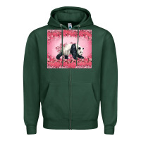 Panda With Sakura Blooms Zipper Hoodie | Teevron