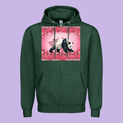 Panda With Sakura Blooms Zipper Hoodie Designed By Lillyallendesigns