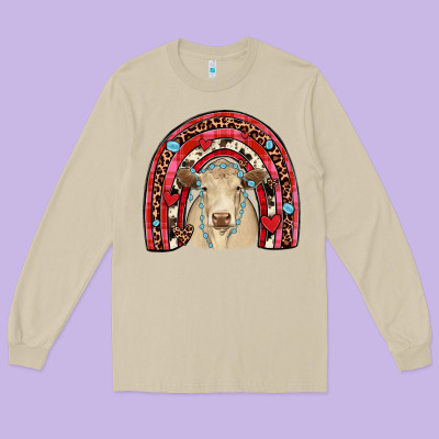 Valentines Charolais  Rainbow Long Sleeve Tee Designed By Jahusdesignshop