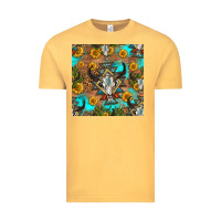 Vintage Mustard aztec bull skull seamless pattern Vintage Tee - HRA Design Shop