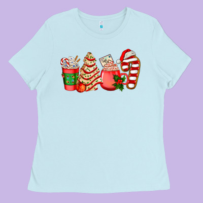 Christmas Tree Cake And Coffee Cups Ado Ladies Tee Designed By Adodesignshop