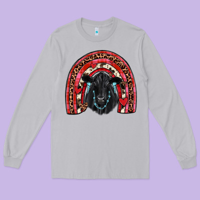 Valentines Black Angus  Rainbow Long Sleeve Tee Designed By Jahusdesignshop
