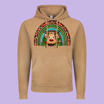Reindeer Rainbow Christmas Vintage Hoodie Designed By Ranaportraitstore