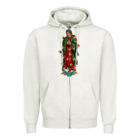 Oatmeal Heather our lady of Guadalupe Christmas Zipper Hoodie - Jasminsmagicworld