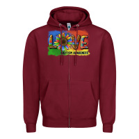 Burgundy sunflower love autism awareness Zipper Hoodie - BarkalooDesign