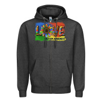 Charcoal Heather sunflower love autism awareness Zipper Hoodie - BarkalooDesign