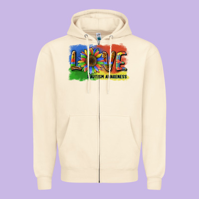 Sunflower Love Autism Awareness Zipper Hoodie Designed By Barkaloodesign