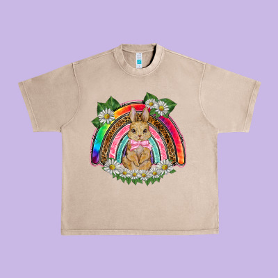 Easter Rabbit Rainbow Urban Heavy Tee Designed By Barkaloodesign
