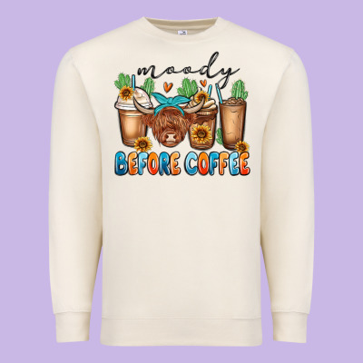 Moody Before Coffee Premium Sweatshirt Designed By Maliassmallbusiness