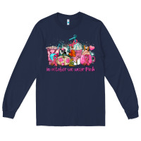 Navy western cancer  in october we wear pink coffee cups with ribbons Long Sleeve Tee - AdoDesignShop