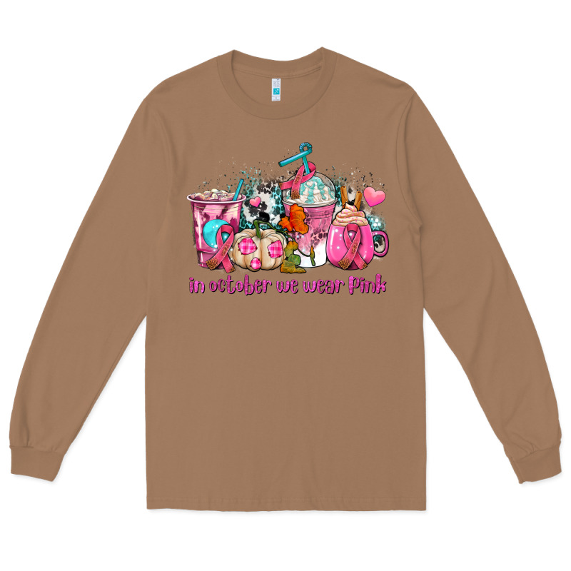 Western Cancer  In October We Wear Pink Coffee Cups With Ribbons Long Sleeve Tee by AdoDesignShop | Teevron
