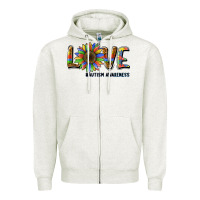 Oatmeal Heather love sunflower autism awareness Zipper Hoodie - BarkalooDesign