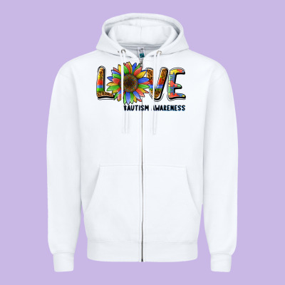 Love Sunflower Autism Awareness Zipper Hoodie Designed By Barkaloodesign