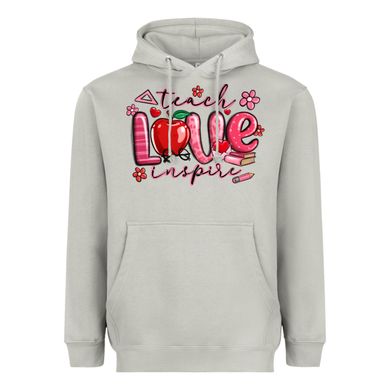 Teach Love Inspire Valentines Day Heavyweight Hoodie by MaliasSmallBusiness | Teevron