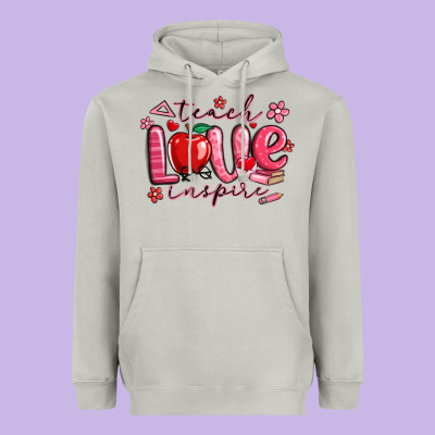 Teach Love Inspire Valentines Day Heavyweight Hoodie Designed By Maliassmallbusiness