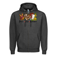Charcoal Heather Peace Love Rooster With Sunflower Zipper Hoodie - LillyAllenDesigns
