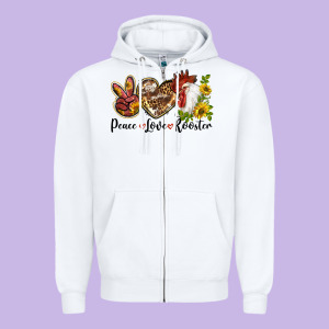 Peace Love Rooster With Sunflower Zipper Hoodie Designed By Lillyallendesigns