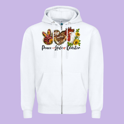 Peace Love Rooster With Sunflower Zipper Hoodie Designed By Lillyallendesigns