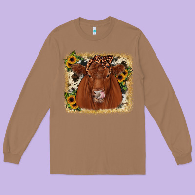 Red Angus Cowhide Sunflower Long Sleeve Tee Designed By Jahusdesignshop