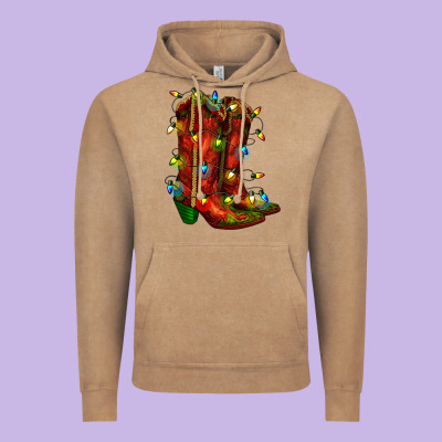 Christmas Western Boots With Lights Vintage Hoodie Designed By Ranaportraitstore