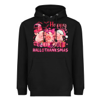 Black Happy Hallothanksmas Pigs pink Heavyweight Hoodie - NancyCooperArtShop