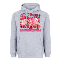 Heather Grey Happy Hallothanksmas Pigs pink Heavyweight Hoodie - NancyCooperArtShop